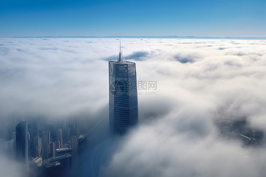 天空白云下的城市建筑图片