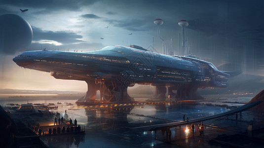 科幻的太空港码头建筑高清图片