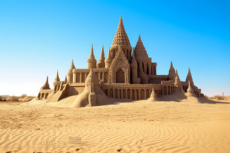 沙漠里的沙子城堡图片