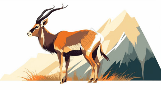 长角羚羊草地上的野生藏羚羊插画