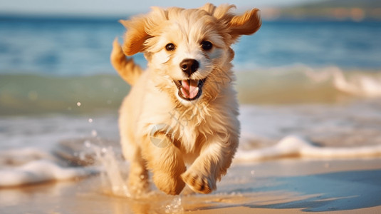 海滩中可爱的宠物狗图片