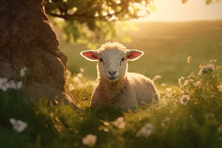 可爱小羊卷轴牧场中的小羊背景
