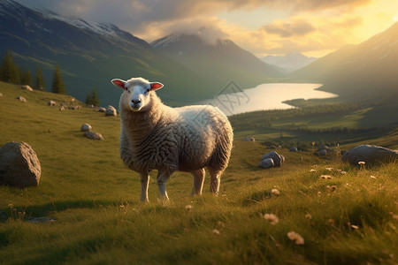 可爱绵羊牧场中可爱的牧羊背景