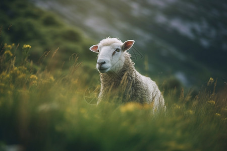 手绘可爱绵羊草地上的绵羊背景