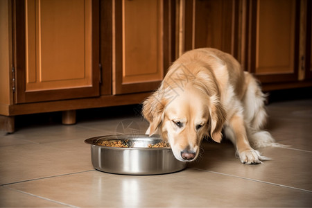 家中喂食的金毛犬背景图片