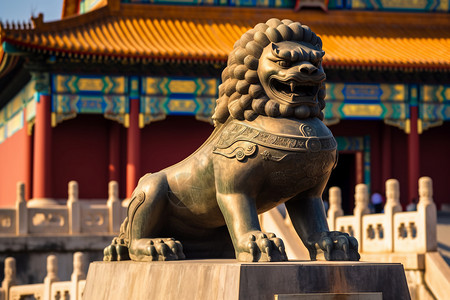 紫禁城铜狮背景图片