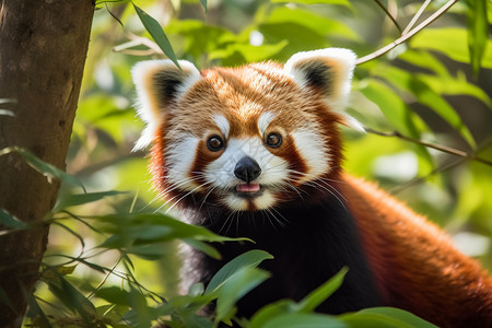 红猫熊竹林里的熊猫背景
