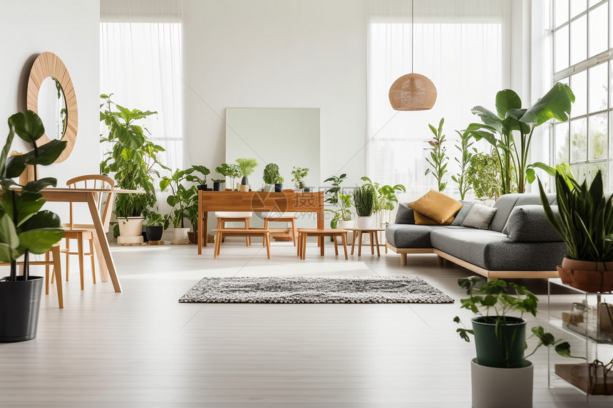 用绿色植物装饰的客厅图片