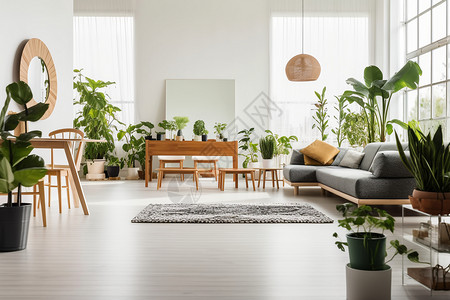 用绿色植物装饰的客厅背景图片