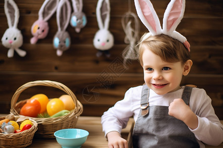 可爱兔子装扮过万圣节的孩子背景