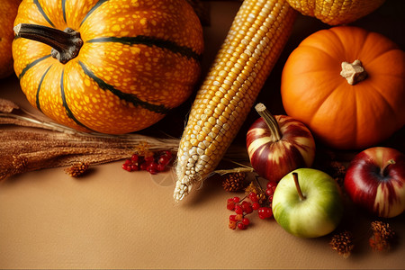 季节性的传统的丰收的感恩节食物背景