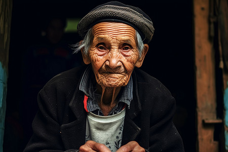乡村的老人肖像特写背景图片