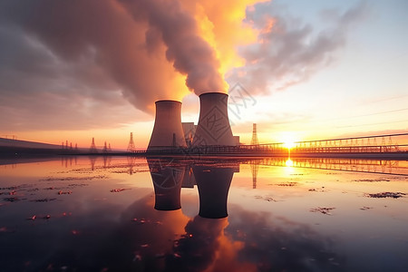 核能发电厂核电站在温暖的光线中背景