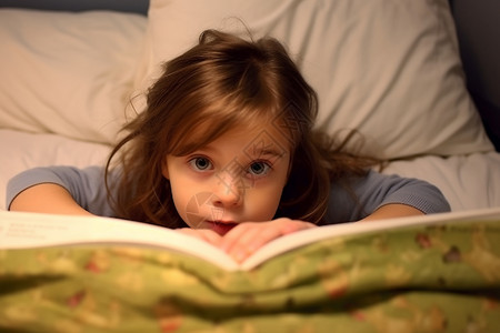 在床上学习的外国小女孩背景图片