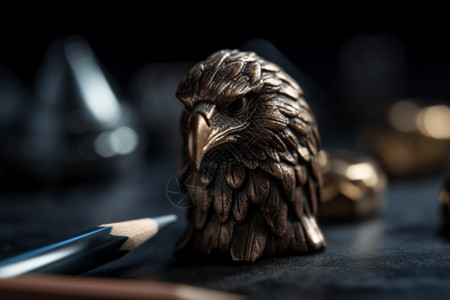 老鹰雕塑老鹰和铅笔背景