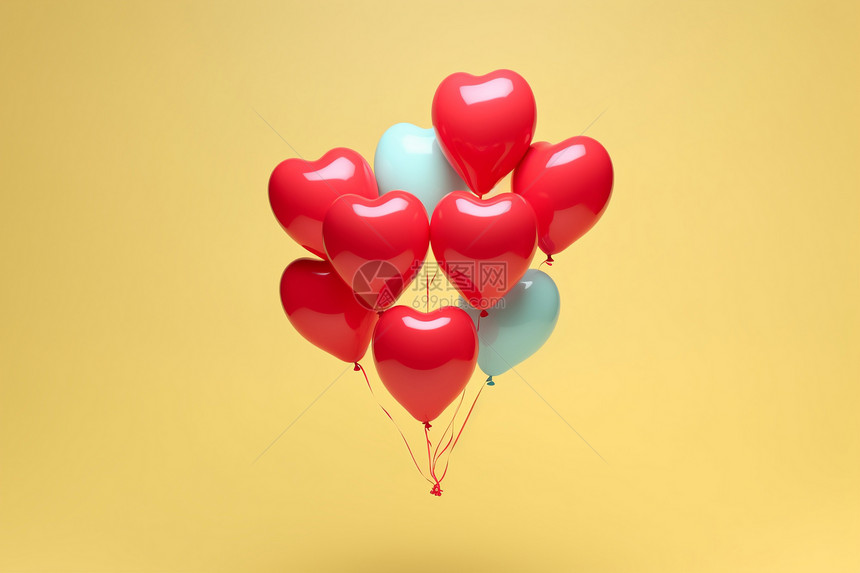 浪漫的心形气球背景图片