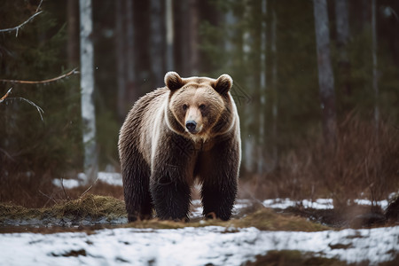 冬季森林中的棕熊图片