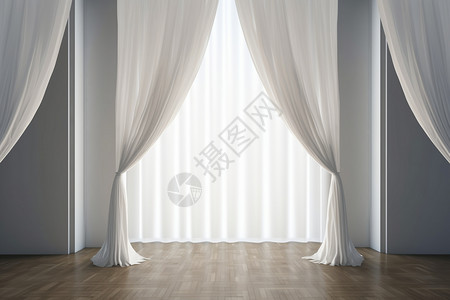 现代住宅内的白色窗帘图片