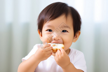 幼儿早餐品味食物的孩子背景