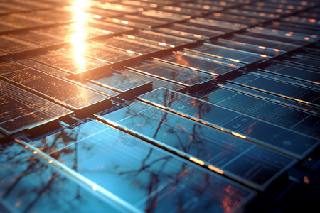 展示单个太阳能电池板的特写背景图片