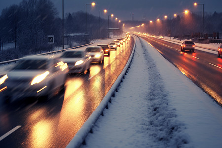 雪天的公路冬季交通高清图片