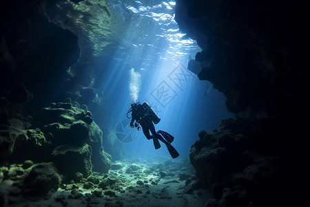 轮廓潜水深海探险员背景