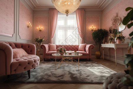 粉红色的会客厅场景背景图片