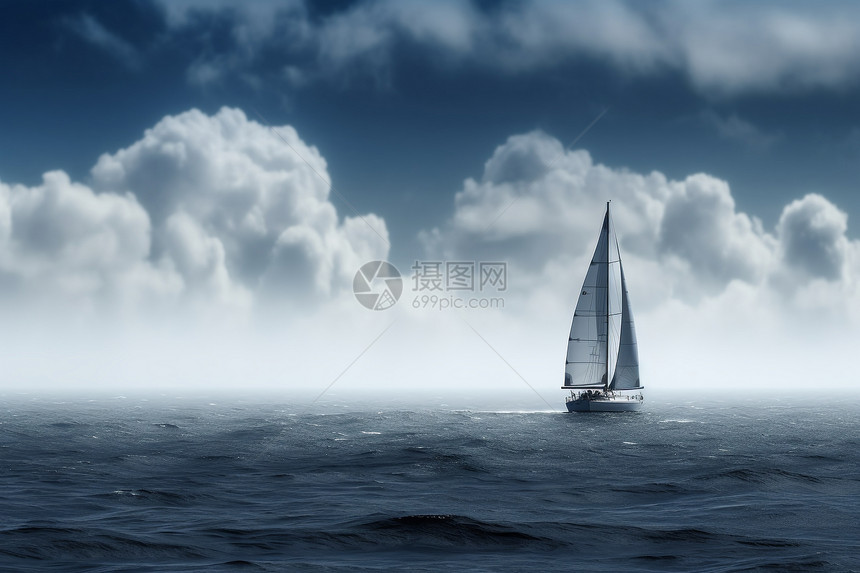 大海中的帆船图片