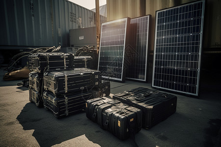 设置任务灾区救援的太阳能电池板背景