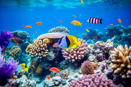 海洋下的珊瑚群和鱼群图片