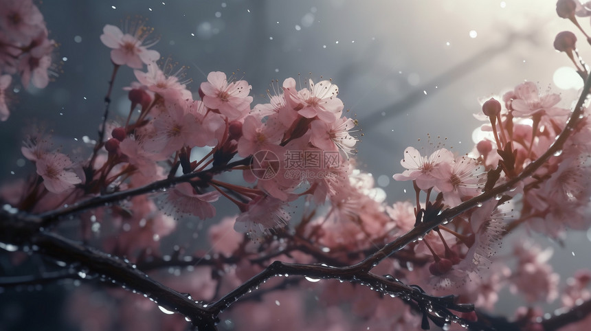 清晨的樱花树图片