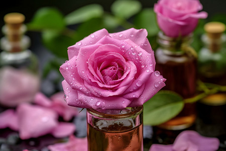 粉红色玫瑰的精油背景图片