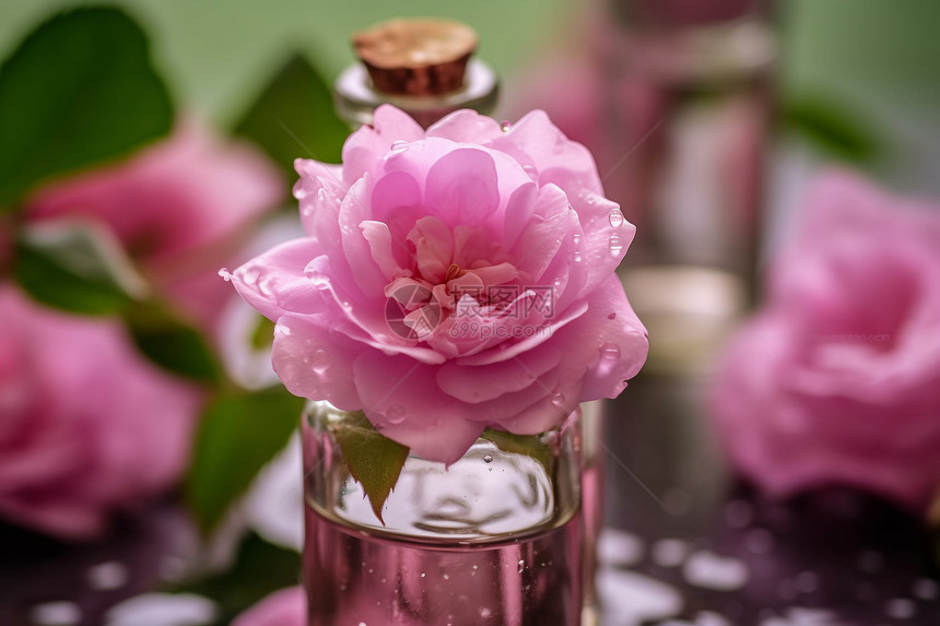 花瓶中培育的粉红色玫瑰图片