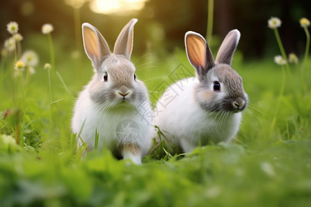草地上的可爱兔子背景图片