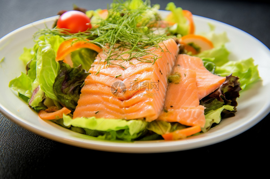 健康饮食的-三文鱼蔬菜沙拉图片