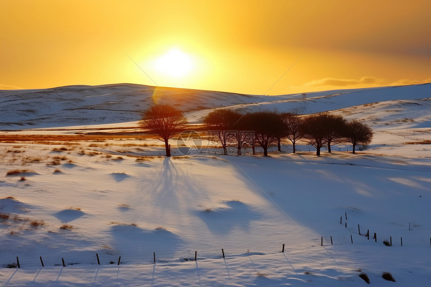 日落时分的乌兰布通草原景观图片