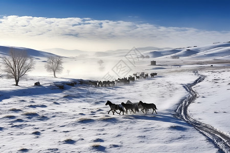 冬天的乌兰布通草原景观背景