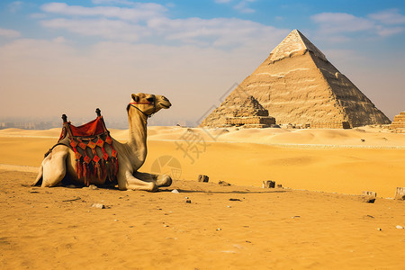 沙漠金字塔与骆驼图片