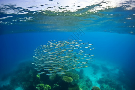 鱼群与美人鱼海底美景与鱼群背景