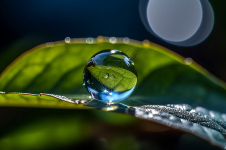 星球上有吭绿叶上的单个水滴背景