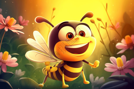 快乐的蜜蜂在花园里插画