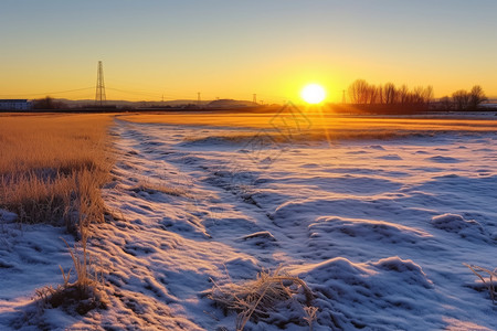 落日下的美丽雪景背景图片