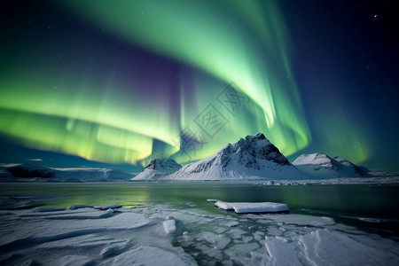 冰盖绿色的北极光图片背景