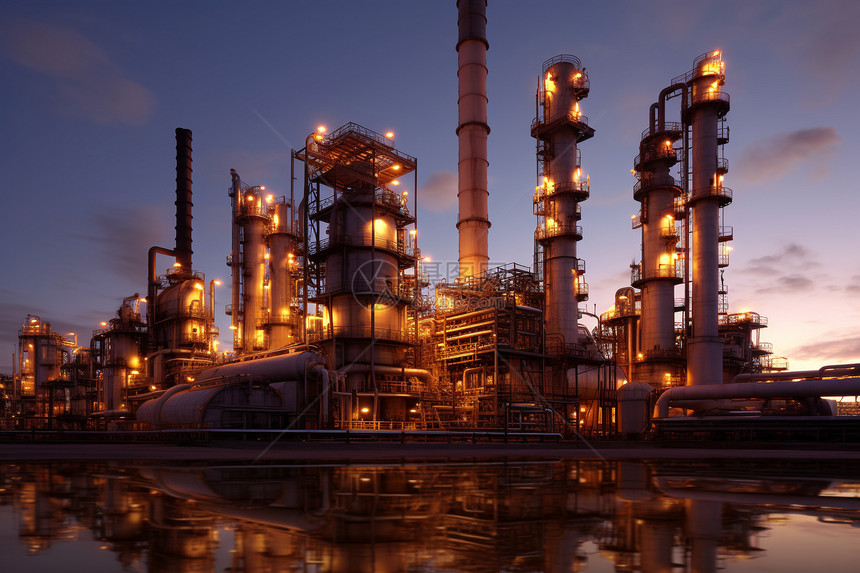 工业炼油厂夜间场景图片