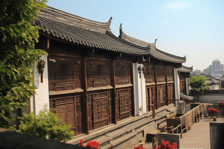 中国古城建筑物特写背景图片