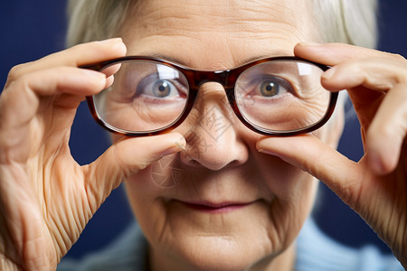 测量视力戴眼镜的老人背景