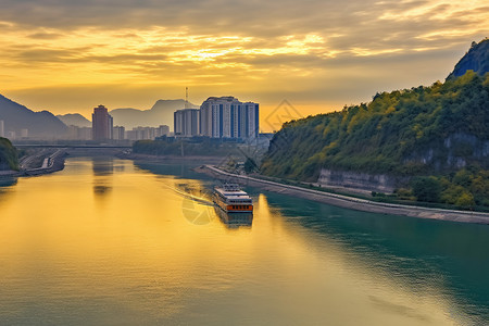 夕阳运河景色图片
