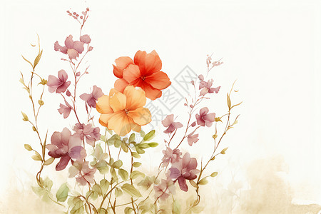 华丽飘带PNG绽放的花朵水彩画插画