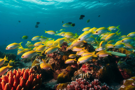 水生动物海底珊瑚礁生态系统背景