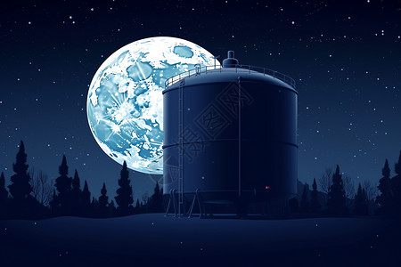 夜空满月下的储氢罐图片